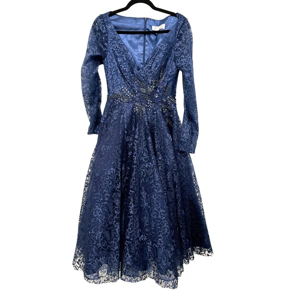 Mac Duggal Embellished Midi Blue Evening Dress Size 4 New - Picture 4 of 8
